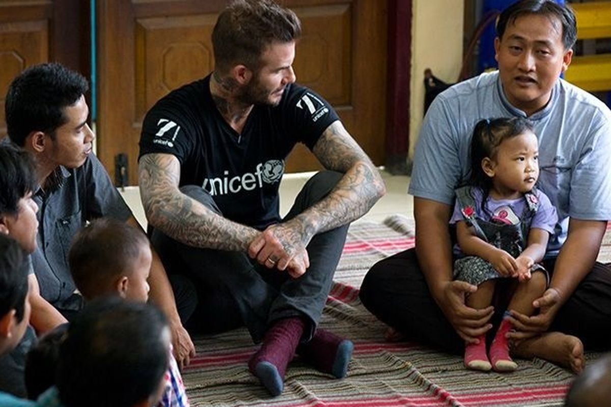 David Beckham ketika berdiskusi dengan para ayah di Semarang