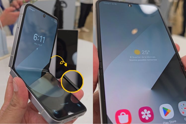 Layar Samsung Galaxy Z Flip 6 makin kuat dengan mengusung floating design, di mana ada bump atau lapisan menonjol seperti dari karet di sekeliling layar. Selain itu, lapisan layar Galaxy Z Fold 6 juga ditingkatkan untuk membantu mengurangi lipatan (crease) sekaligus mempertahankan kekuatan layar. 