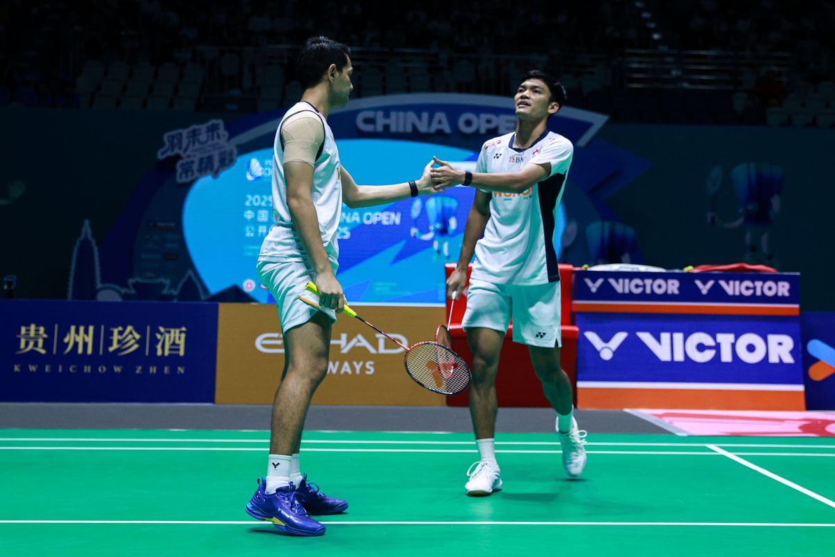 Fajar Alfian/Muhammad Shohibul Fikri kala berlaga di semifinal China Open 2022 melawan Liang Wei Keng/Wang Chang, di Olympic Sport Center Gymnasium, Changzhou, Sabtu (26/7/2025).
