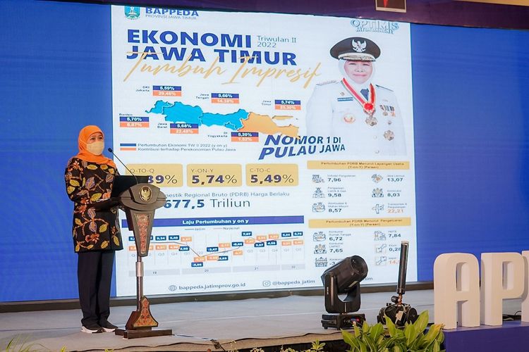 Gubernur Jawa Timur (Jatim) Khofifah Indar Parawansa memaparkan kinerja perekonomian Jawa Timur Triwulan II 2022,