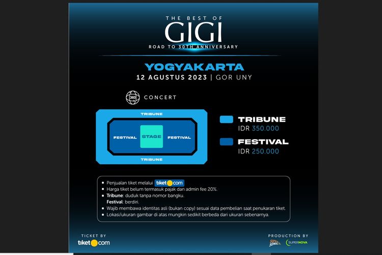 Konser panggung konser The Best of GIGI Road to 30th Anniversary di Yogyakarta yang akan digelar pada 12 Agustus 2023. 