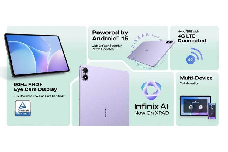 Infinix Xpad 20 dibekali layar 11 inci, baterai 7.000 mAh, Android 15, 4G.