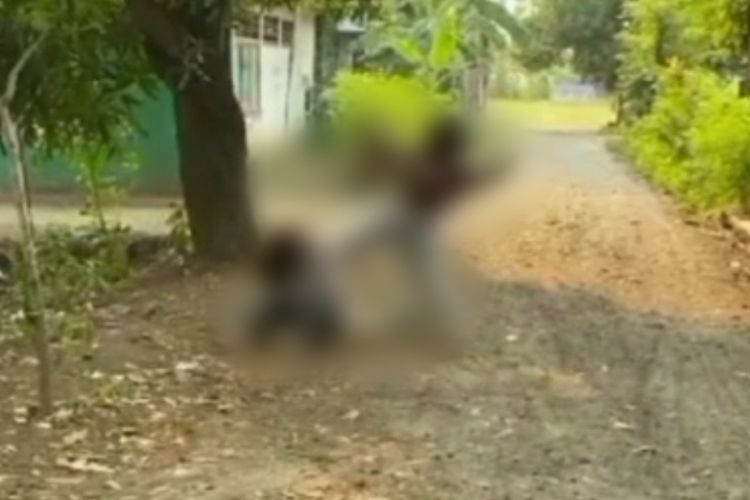 Tangkap Layar video viral aksi seorang remaja putri menendang korban di kebun Desa Karangwangun Kecamatan Babakan Kabupaten Cirebon,
