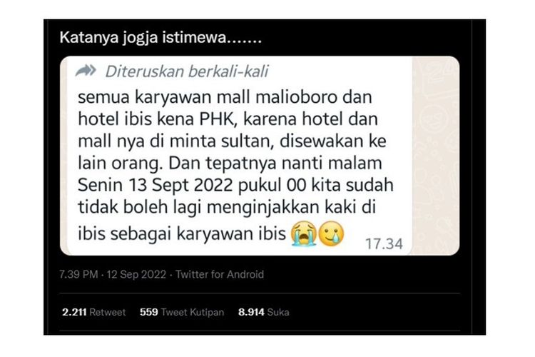 Sebuah narasi yang menyebut Sultan HB X akan mengambil alih Mal dan Hotel Ibis Malioboro beredar di media sosial