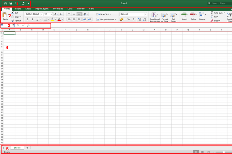 Ilustrasi bagian-bagian Microsoft Excel