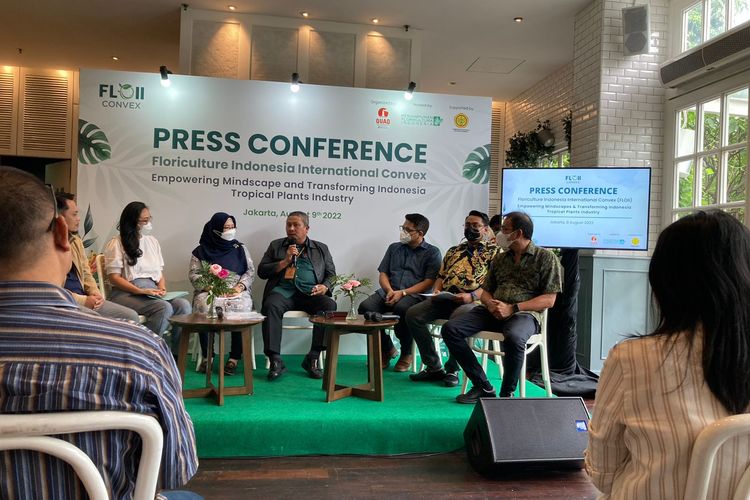 Konferensi pers pameran tanaman hias bertajuk Floriculture Indonesia International (FLOII) Convex 2022 yang akan digelar pada 14-16 Oktober 2022, Selasa (9/8/2022).