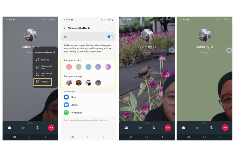 Cara menambah background foto dan warna solid untuk video call WhatsApp.