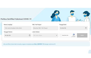 Tangkapan layar fitur Periksa Sertifikat Vaksin di Pedulilindungi