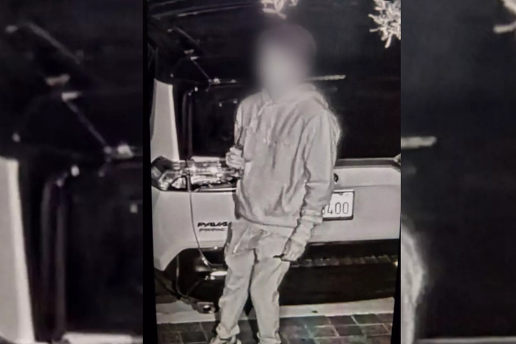 Tangkapan layar dari kamera pengawas yang menampilkan terduga pelaku penyerangan rumah Sam Altman. 