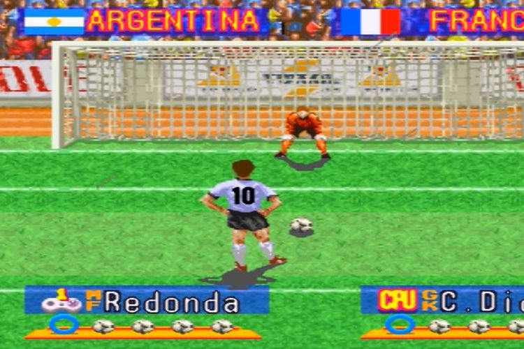 Ilustrasi Maradona yang namanya menjadi Redonda di game International Superstar Soccer Deluxe.