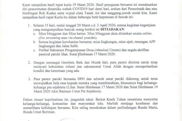 Surat keputusan Keuskupan Agung Jakarta 