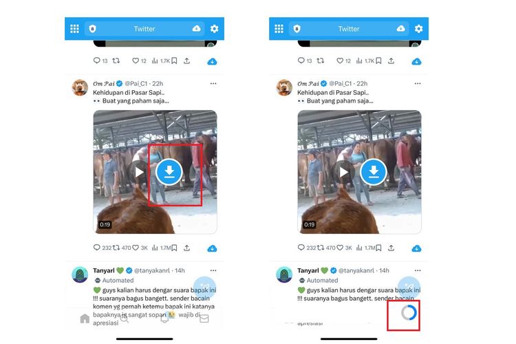 Ilustrasi cara menyimpan video dari Twitter dengan Friendly Social Browser.