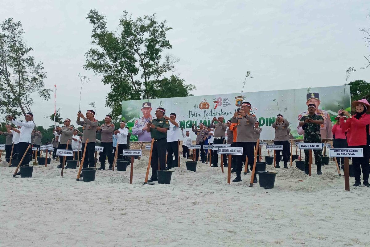 Penanaman pohon di lahan bekas tambang timah di komplek perkantoran gubernur Babel  Rabu (23/8/2023).