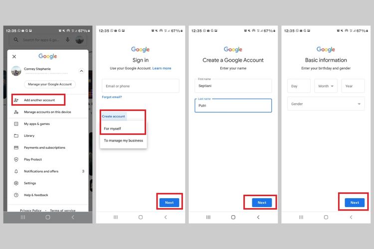 Cara membuat akun Gmail tanpa nomor HP melalui Google Play Store