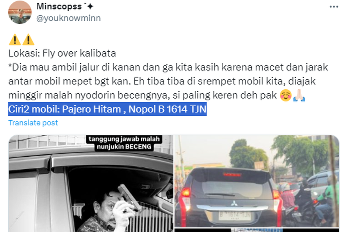 Aksi arogan pengemudi Pajero, menyerempet kendaraan lain dan pamerakan api.