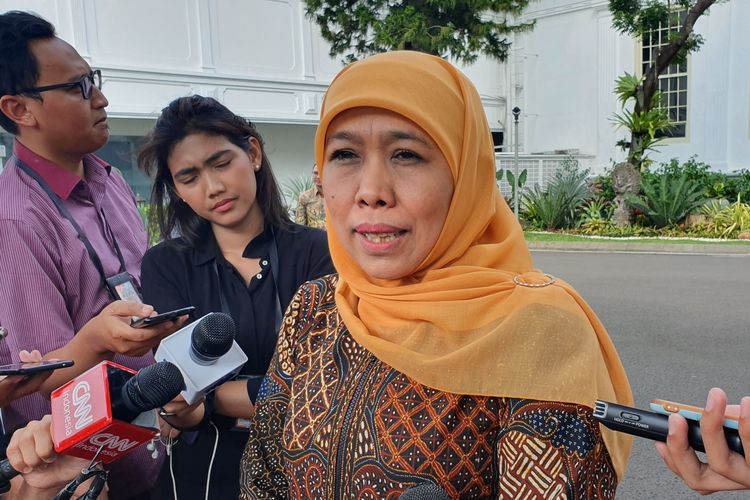 Gubernur Jawa Timur Khofifah Indar Parawansa di Istana Kepresidenan, Jakarta, Selasa (18/6/2019).
