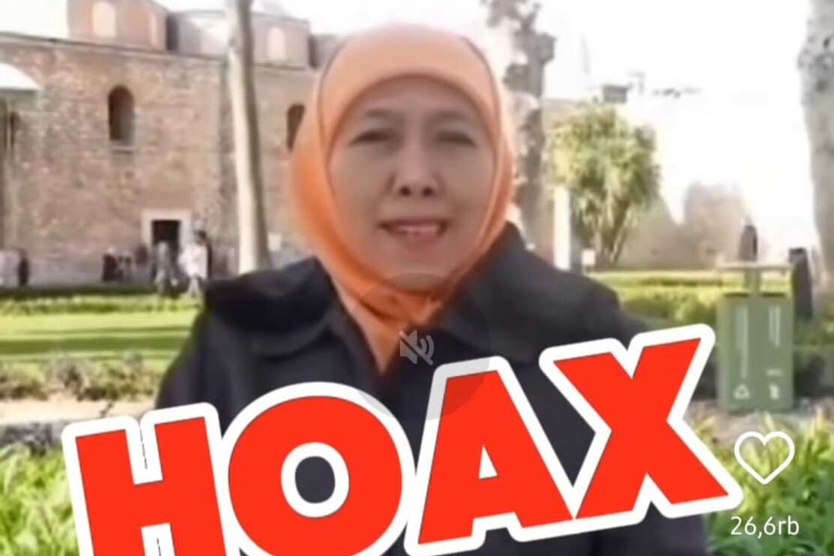 Tangkapan layar dari postingan akun @khofifah.ip di TikTok. Khofifah memastikan video itu hoax karena diolah menggunakan teknologi IA.