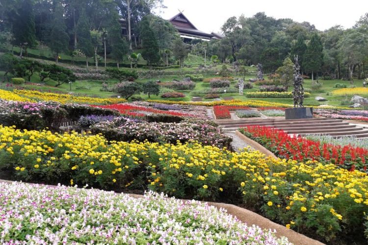 Salah satu pemandangan Doi Tung Garden, Chiang Rai, Thailand. Dari sudut ini, terlihat Doi Tung Villa di bagian atasnya. 