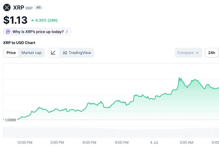 Harga XRP Hari Ini 4 Juli 2026, Level Resistensi Tercapai