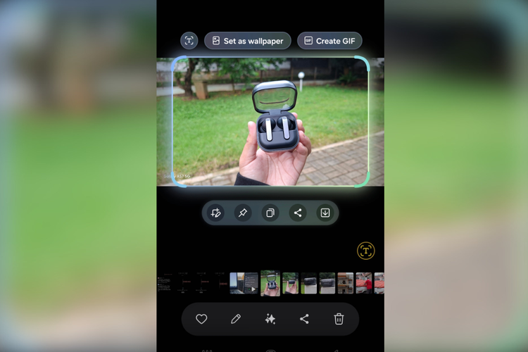 Fitur AI Select di Galaxy A57 memudahkan pengguna memilih objek dalam gambar untuk berbagai keperluan, seperti membuat GIF atau mengatur tampilan sebagai wallpaper.