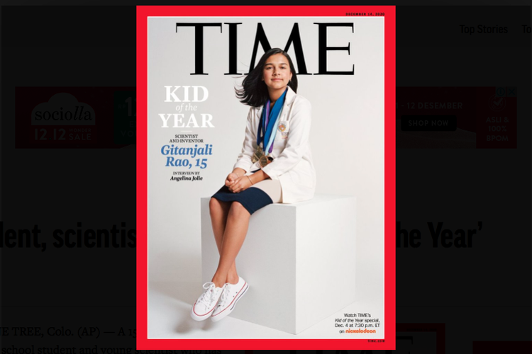 Gitanjali Rao, remaja berusia 15 tahun asal Colorado, AS, dinobatkan menjadi ?Kid of The Year? oleh majalah Time.