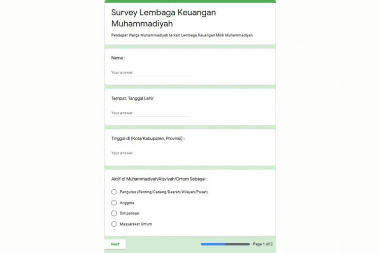 Tangkapan layar survei lembaga keuangan Muhammadiyah yang ditegaskan PP Muhammadiyah tidak resmi dikeluarkan pihaknya. 