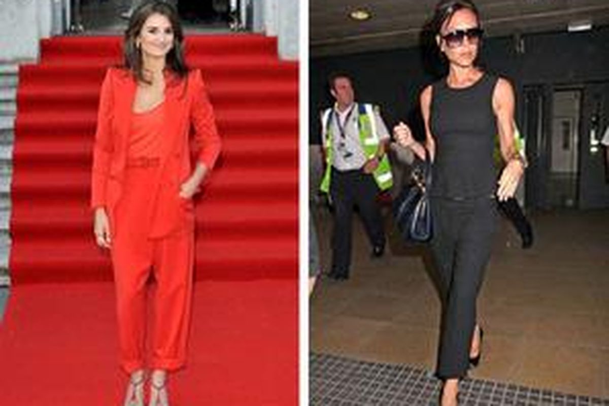 Penelope Cruz mengenakan celana wide leg dan Victoria Beckham memadankan celana panjang dengan sepatu hak tinggi untuk memberi ilusi kaki jenjang.