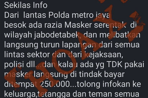 Polda Metro: Razia Masker di Wilayah Jabodetabek Itu Hoax