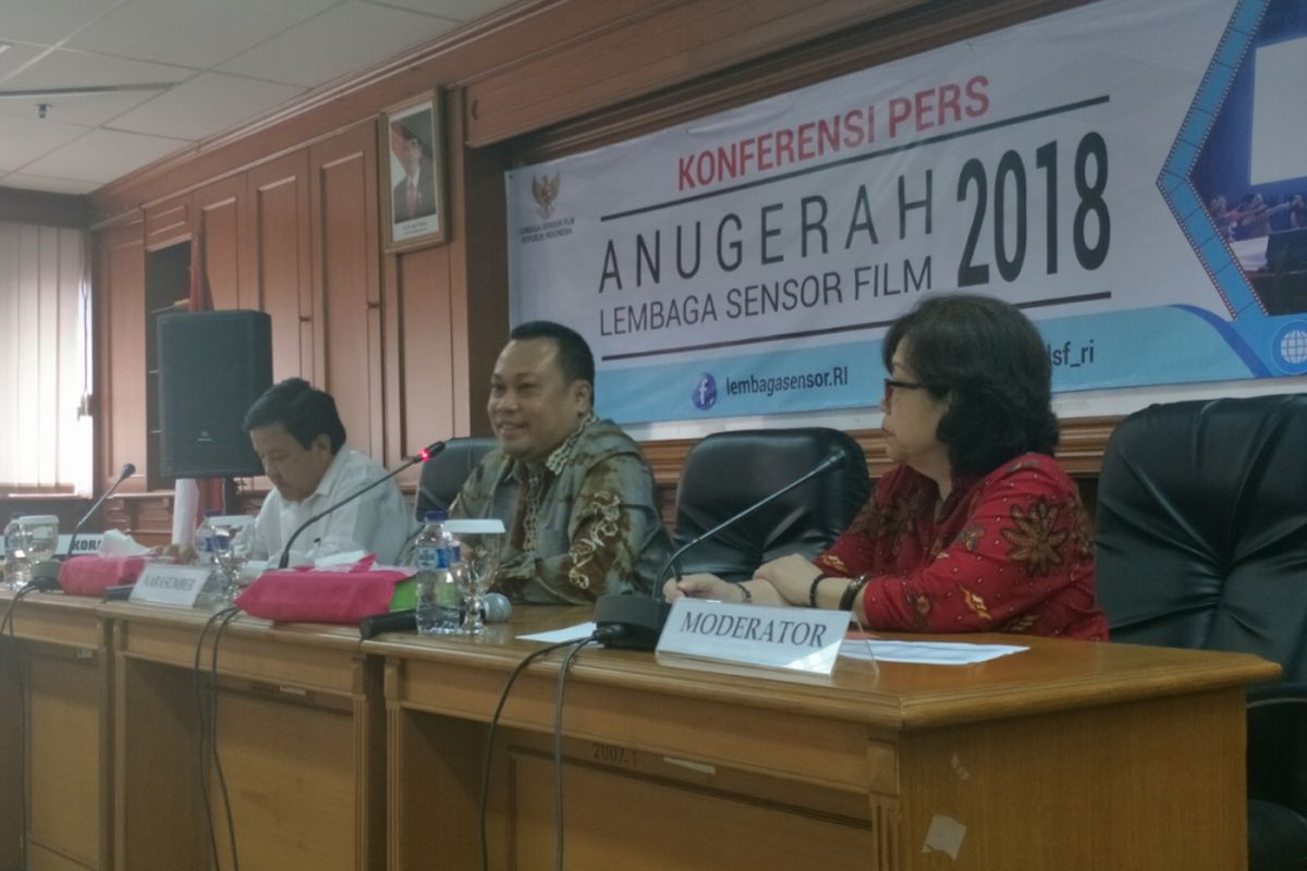 Konferensi pers Anugerah LSF 2018 di Gedung Lembaga Sensor Film, Jakarta Selatan, Senin (2/7/2018).