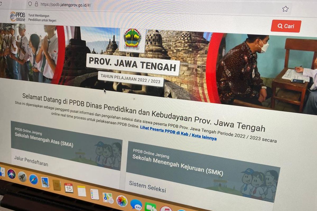 Halaman situs web untuk pendaftaran PPDB Jateng 2022