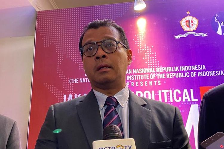 Gubernur Lembaga Ketahanan Nasional (Lemhannas) Andi Widjajanto dalam acara Jakarta Geopolitical Forum 2023 di Hotel Borobudur, Jakarta, Rabu (14/6/2023).