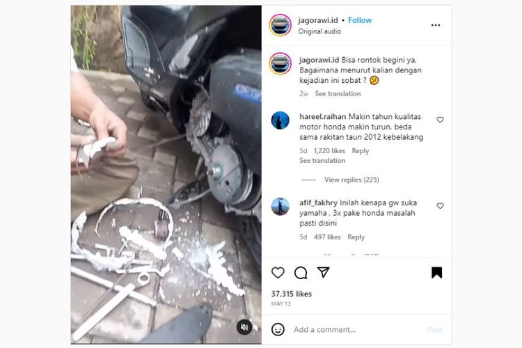 Video viral Honda PCX 160 mengalami kerusakan parah di bagian CVT