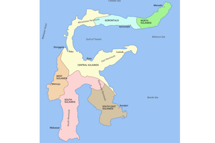 Pulau Sulawesi. 6 Provinsi di Sulawesi dan Ibukotanya
