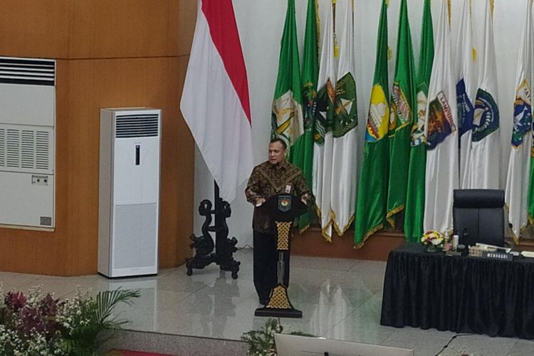 Ketua Komisi Pemberantasan Korupsi (KPK) Firli Bahuri dalam Rapat Koordinasi dengan Penjabat Pj Kepala Daerah, di Gedung Kemendagri, Jakarta, Kamis (16/6/2022).