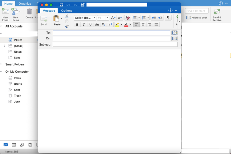 Ilustrasi langkah-langkah mengirim e-mail menggunakan Microsoft Outlook.