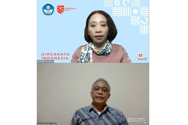 Kepala Biro Kerja sama dan Hubungan Masyarakat Evy Mulyani dan Dirjen PAUD Dasmen Jumeri dalam Bincang sore bersama awak media melalui telekonferensi Zoom, Kamis (13/8/2020).