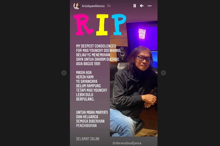 Penyanyi Krisdayanti mengucapkan belasungkawa atas meninggalnya musisi Youngky Soewarno, sosok yang berjasa besar dalam kariernya di industri musik Indonesia.