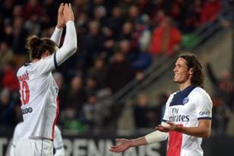 Dua striker Paris Saint-Germain, Zlatan Ibrahimovic (kiri) dan Edinson Cavani (kanan).