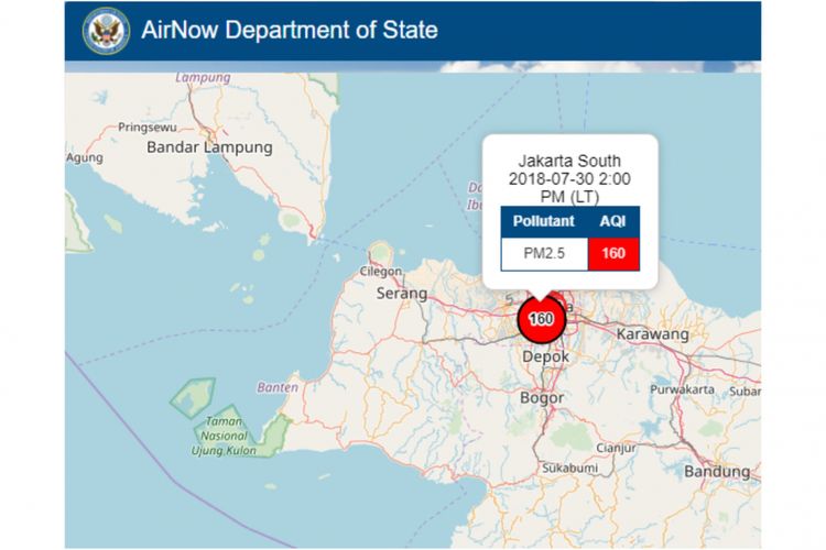 Indeks Kualitas Udara Jakarta dari situs Air Now
