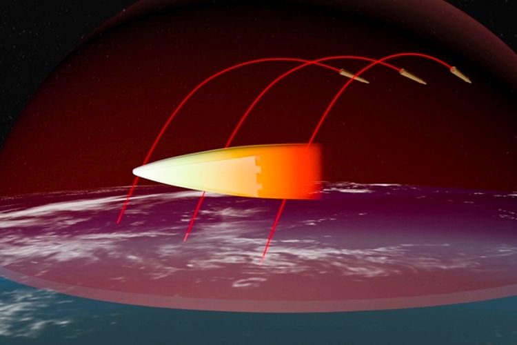 Sebuah simulasi komputer memperlihatkan rudal balistik antar-benua terbaru Rusia, Avangard, mengelak dari sistem pertahanan udara negara lain dengan kecepatan hipersonik. Rusia mengklaim rudal tersebut tidak akan bisa dikejar pertahanan anti-misil paling canggih manapun di dunia.