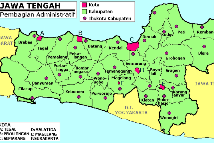 Peta wilayah Jawa Tengah.
