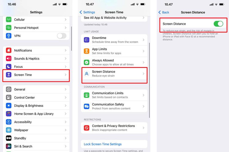 Cara mengaktifkan Screen Distance di iPhone iOS 17.