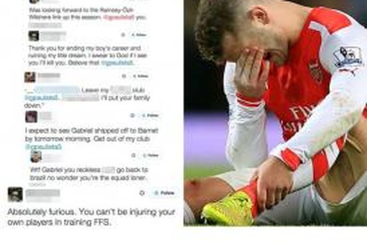Para suporter Arsenal kecewa dan marah kepada Gabriel yang menyebabkan Jack Wilshere (foto) cedera saat Arsenal latihan pada Minggu (2/8/2015).