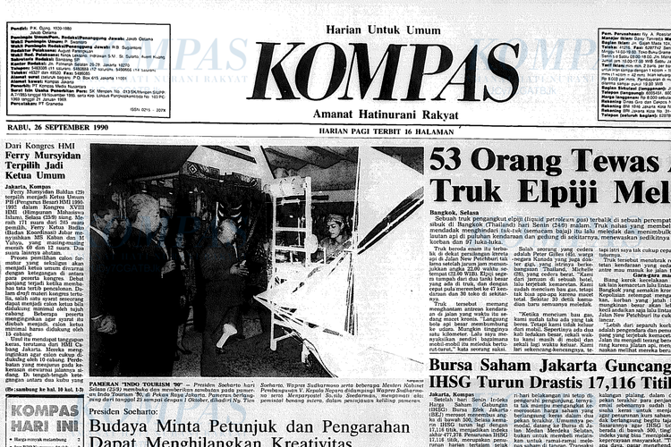 Tangkap layar berita Ferry Mursyidan Baldan terpilih menjadi Ketua Umum Pengurus Besar Himpunan Mahasiswa Islam (PB HMI) periode 1990-1992 di halaman 1 harian Kompas edisi 26 September 1990.