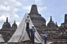 Antisipasi Hujan Abu Merapi, Stupa Candi Borobudur Ditutup Terpaulin