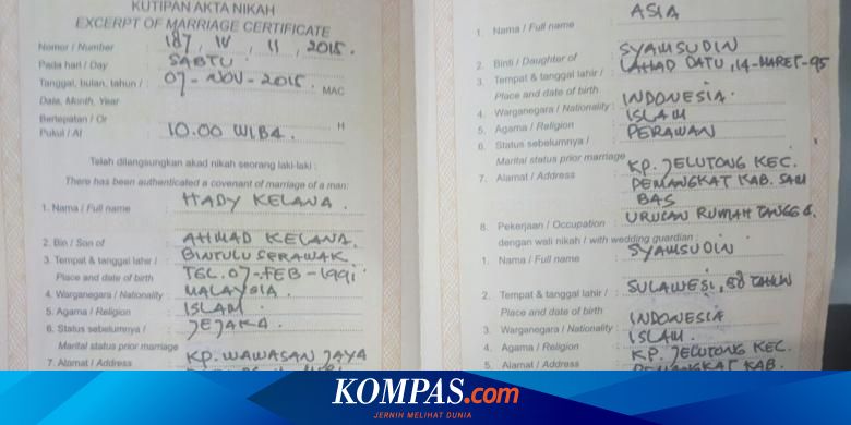 Pasangan Warga Indonesia Malaysia Ini Menikah Pakai Buku Nikah Palsu