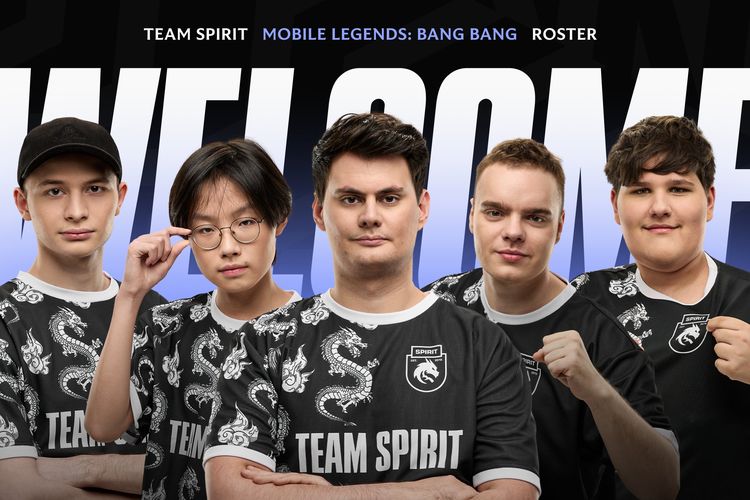 Ilustrasi tim e-sports Team Spirit yang bikin divisi Mobile Legends.