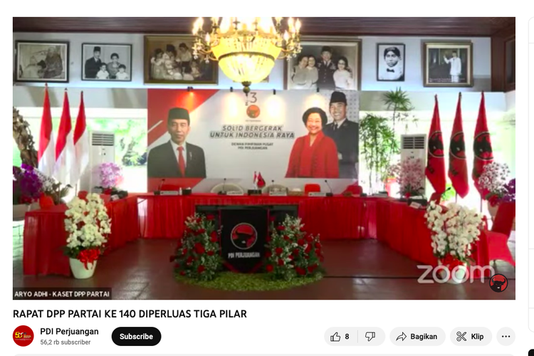 Tangkapan layar YouTube PDI Perjuangan. Megawati dikabarkan akan mengumumkan capres PDI-P, Jumat (21/4/2023) siang ini. 