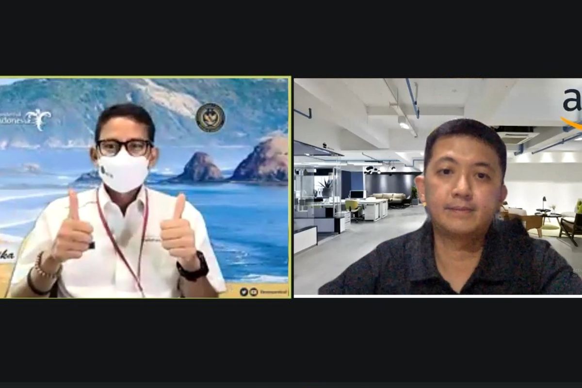 Sandiaga Uno (Menparekraf) dan Gunawan Susanto (Country Manager Amazon Web Services Indonesia) dalam webinar Integrated Business Solution dengan tema Menciptakan Ekosistem Bisnis Perkantoran Untuk Industri Digital Dan Ekonomi Kreatif Indonesia.