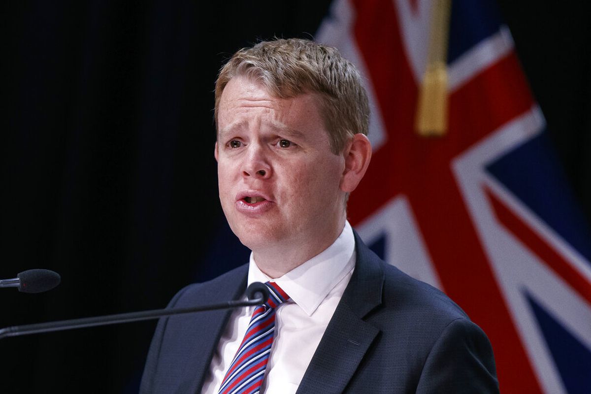 FILE - New Zealand's Covid-19 Response Minister Chris Hipkins speaks during a press conference in Wellington, New Zealand on October 28, 2021. Education Minister Chris Hipkins is set to become New Zealand's next prime minister after he was the only candidate to enter the race Saturday, January 21, 2023 to replace Jacinda Ardern, who announced her resignation on Thursday, January 19, 2023. (Robert Kitchin/Pool Photo via AP, File)